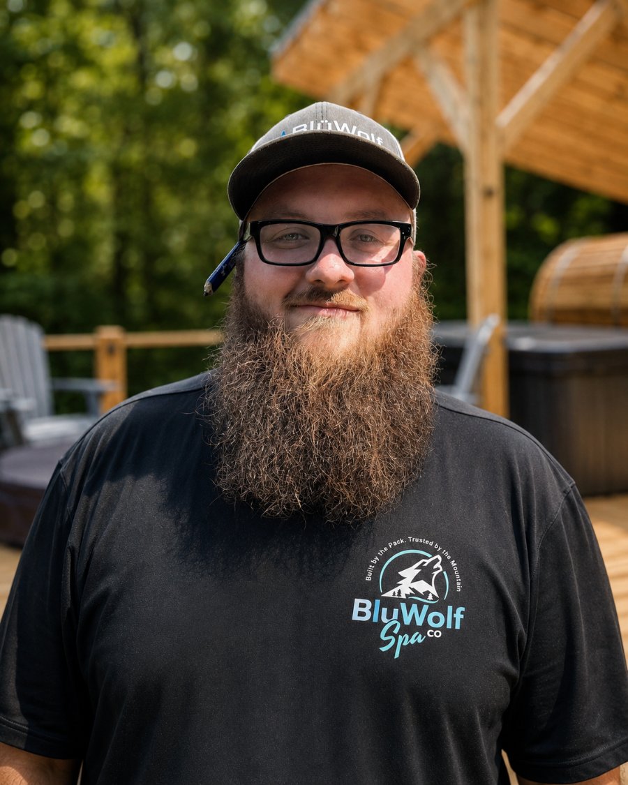 Dillon, CPO Certified hot tub technician and co-founder of BluWolf Spa Co., Boone NC